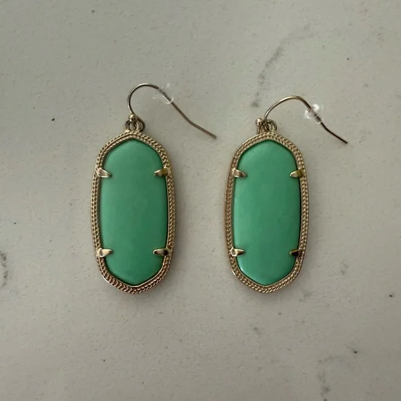 Rare Kendra Scott Elle Gold Drop Earrings in Mint Green - Picture 3 of 5